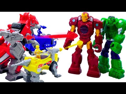 Power Rangers & Marvel Avengers Toys Pretend Play | Superhero Zords Attack