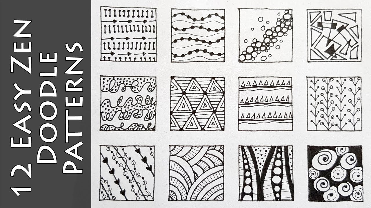 12 Easy Zen Doodle Patterns | Zentangle | Beginners Zen Doodle - YouTube