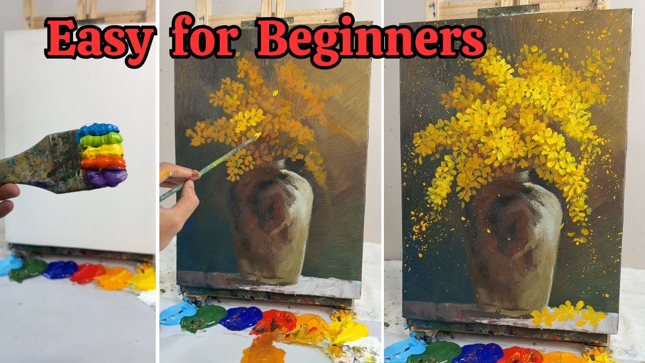How to Paint Yellow Flowers in a Vase | Acrylic Still Life Painting ...