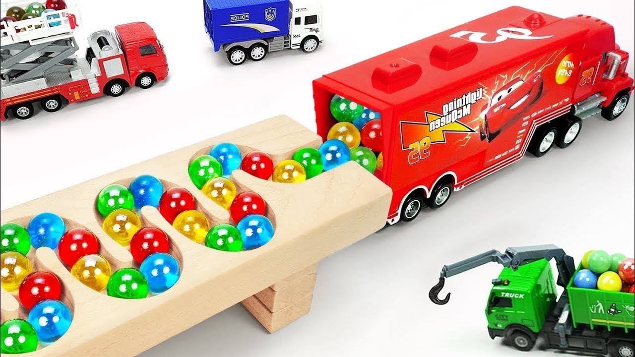 Marble Run Race ☆ HABA Slope & Retro Makita Truck, Excavator, Garbage Truck, Dump Truck, Ambulances