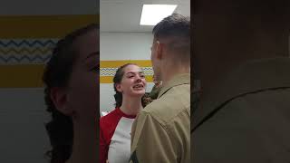 Marine surprises his little sister at School