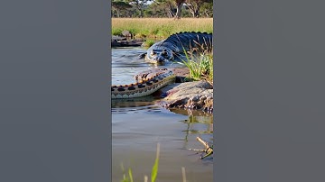 The Encounter Between a Crocodile and a Python... #anime #wildlife #crocodile #python #ai