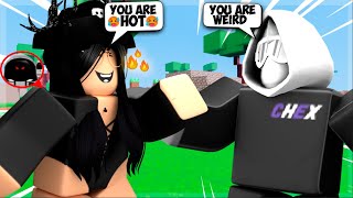 I TROLLED My LITTLE BROTHER As A FAN GIRL.. (Roblox Bedwars)