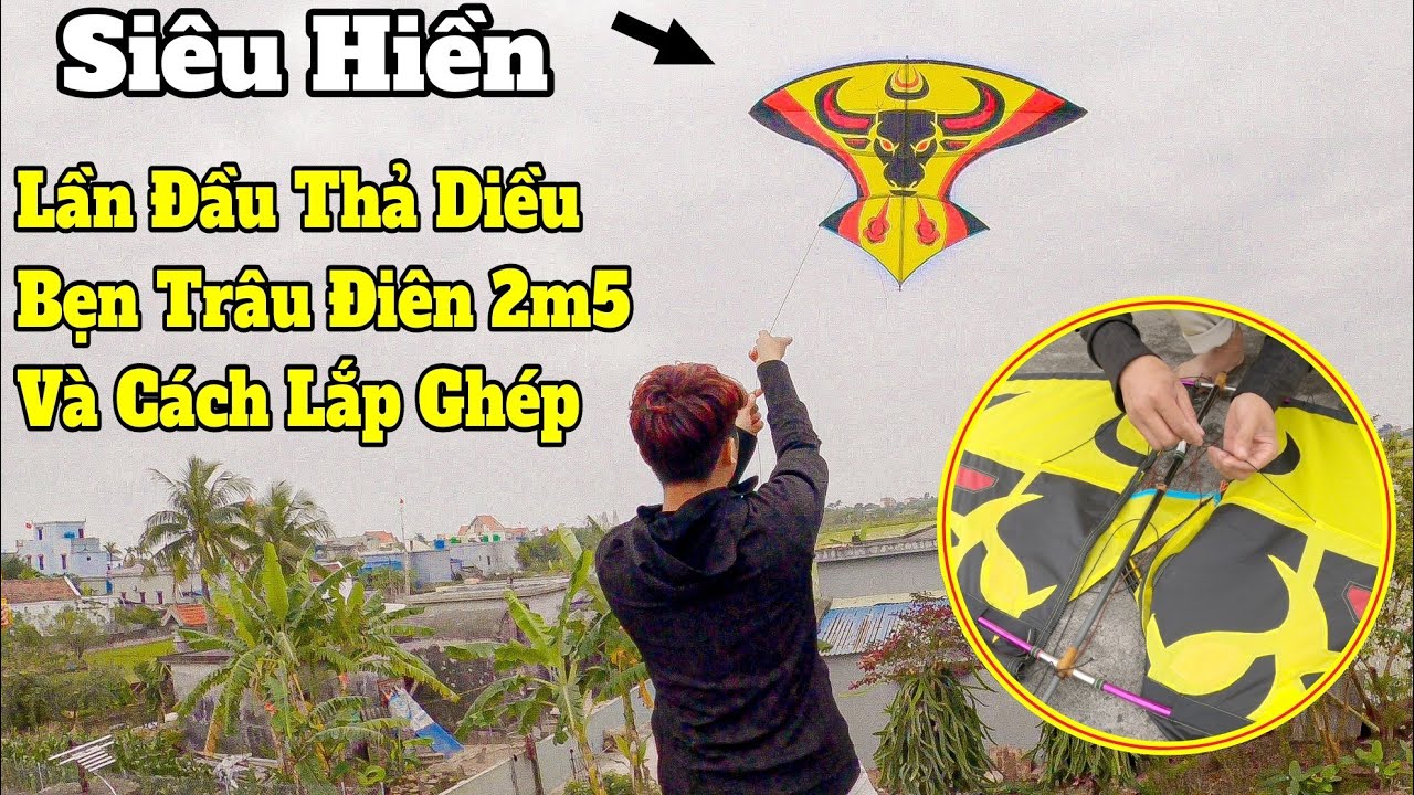 Lần Đầu Thả Diều Bẹn Trâu Điên 2m5 Và Cách Lắp Ghép Diều | Flying Crazy Buffalo Kite 2m5