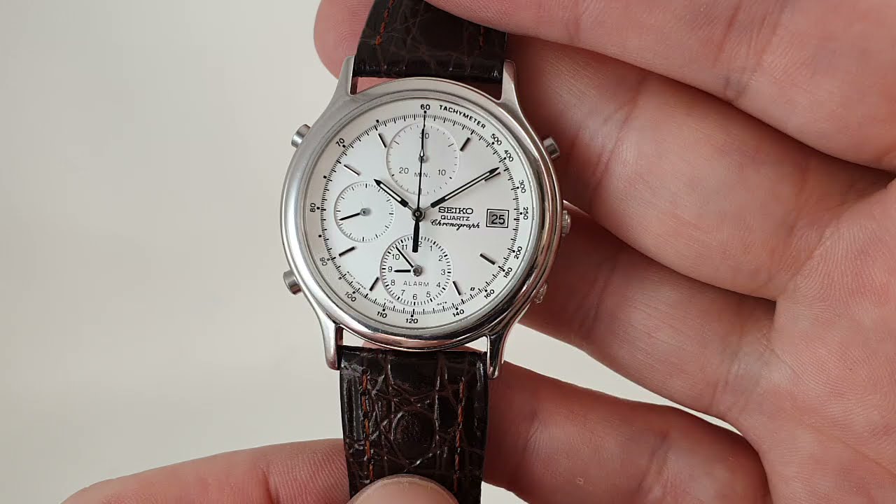 1993 Seiko quartz chronograph men's vintage watch with alarm. Model  reference 7T32-6A50 - YouTube