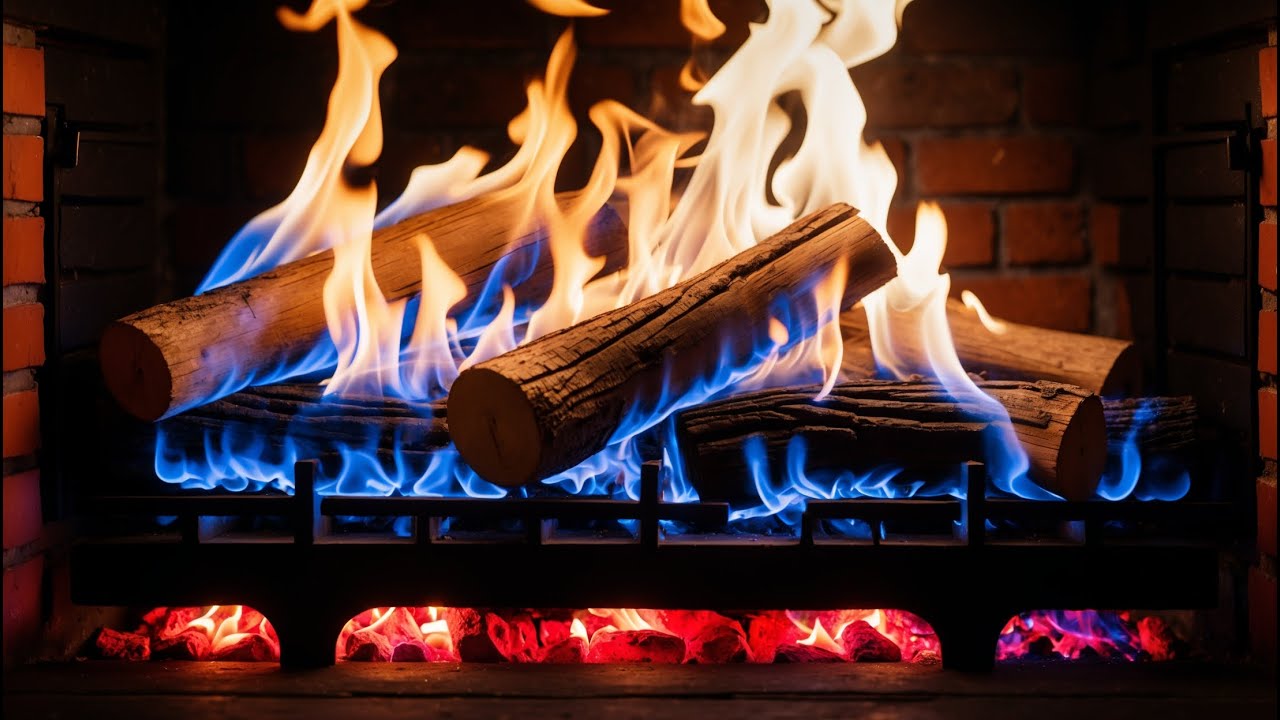 Relaxing Blue Flame Fireplace with Glowing Embers – 12 Hours of Crackling Logs