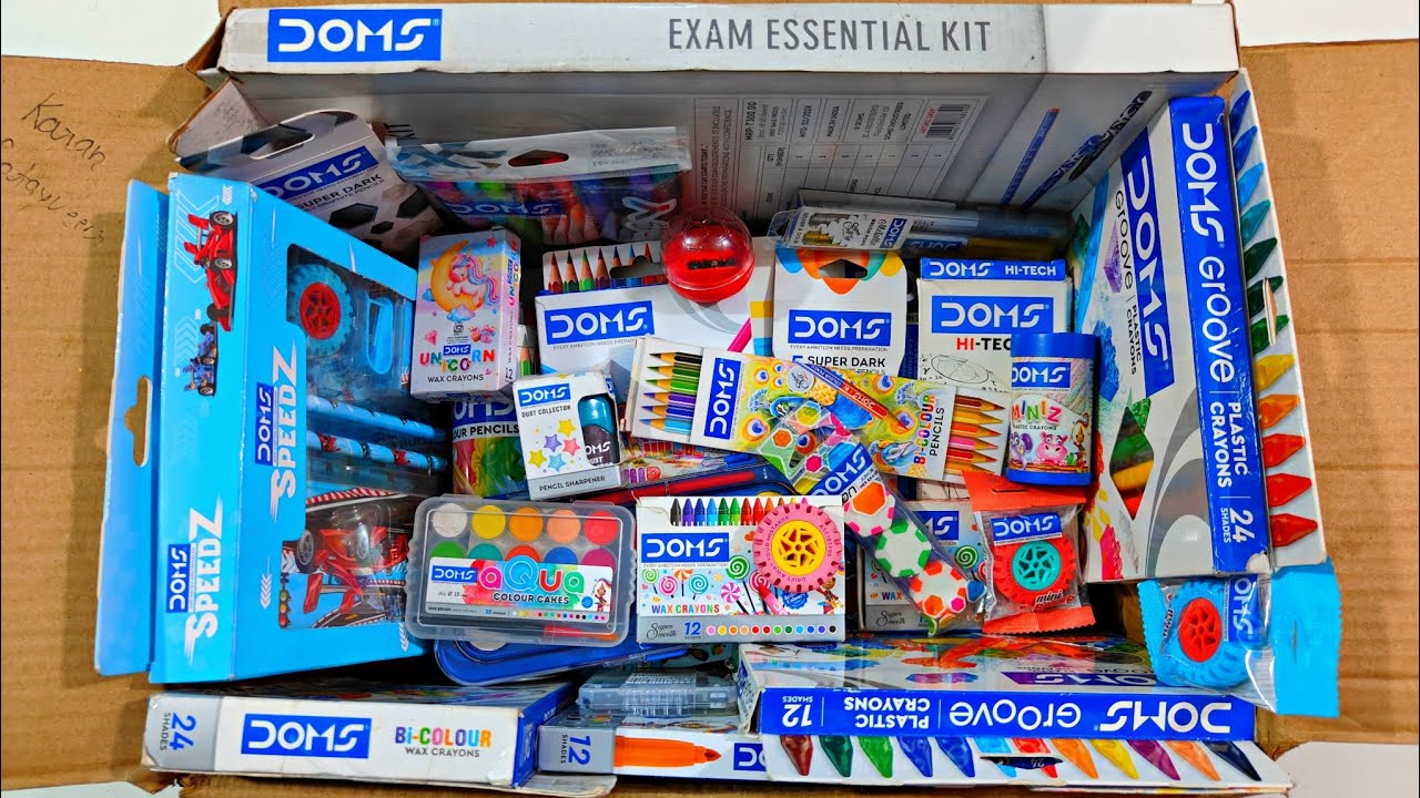 Latest Doms Stationery Items, Plastic Crayons, Hex Oil Pastel, Eraser, Pencil, Kit, Water Colour