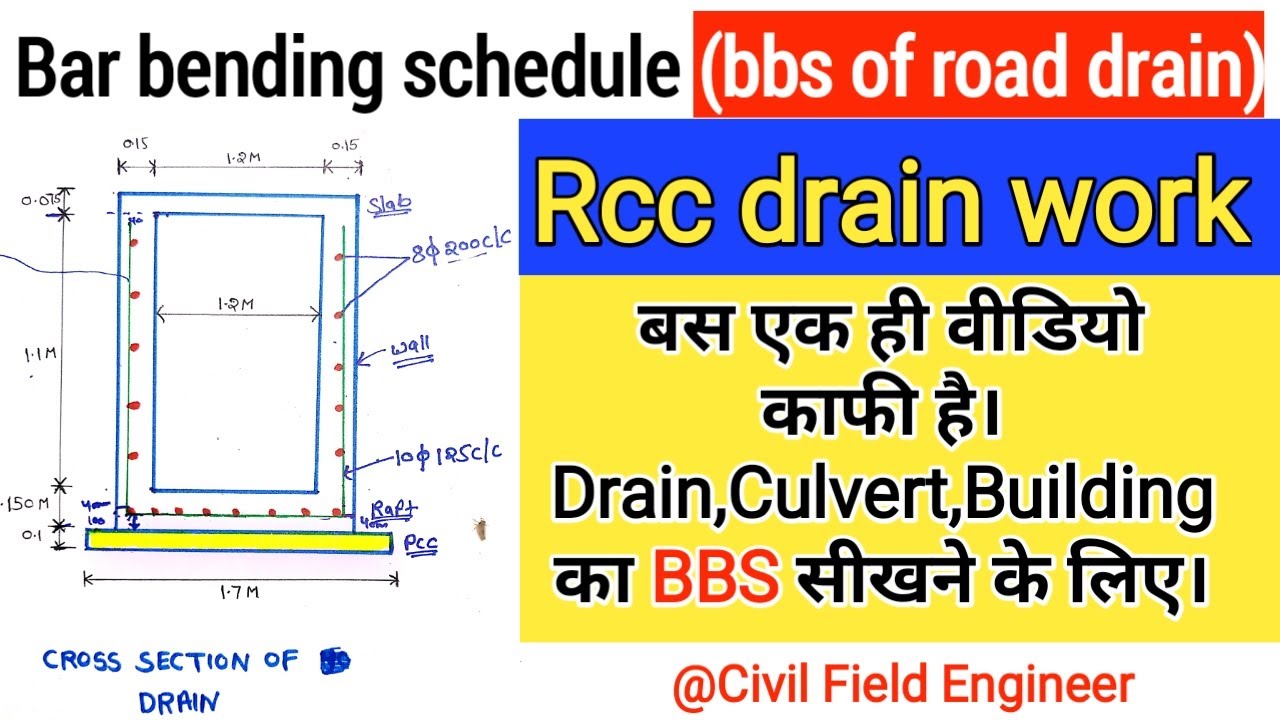 Bar bending schedule (bbs of road drain) Rcc drain work