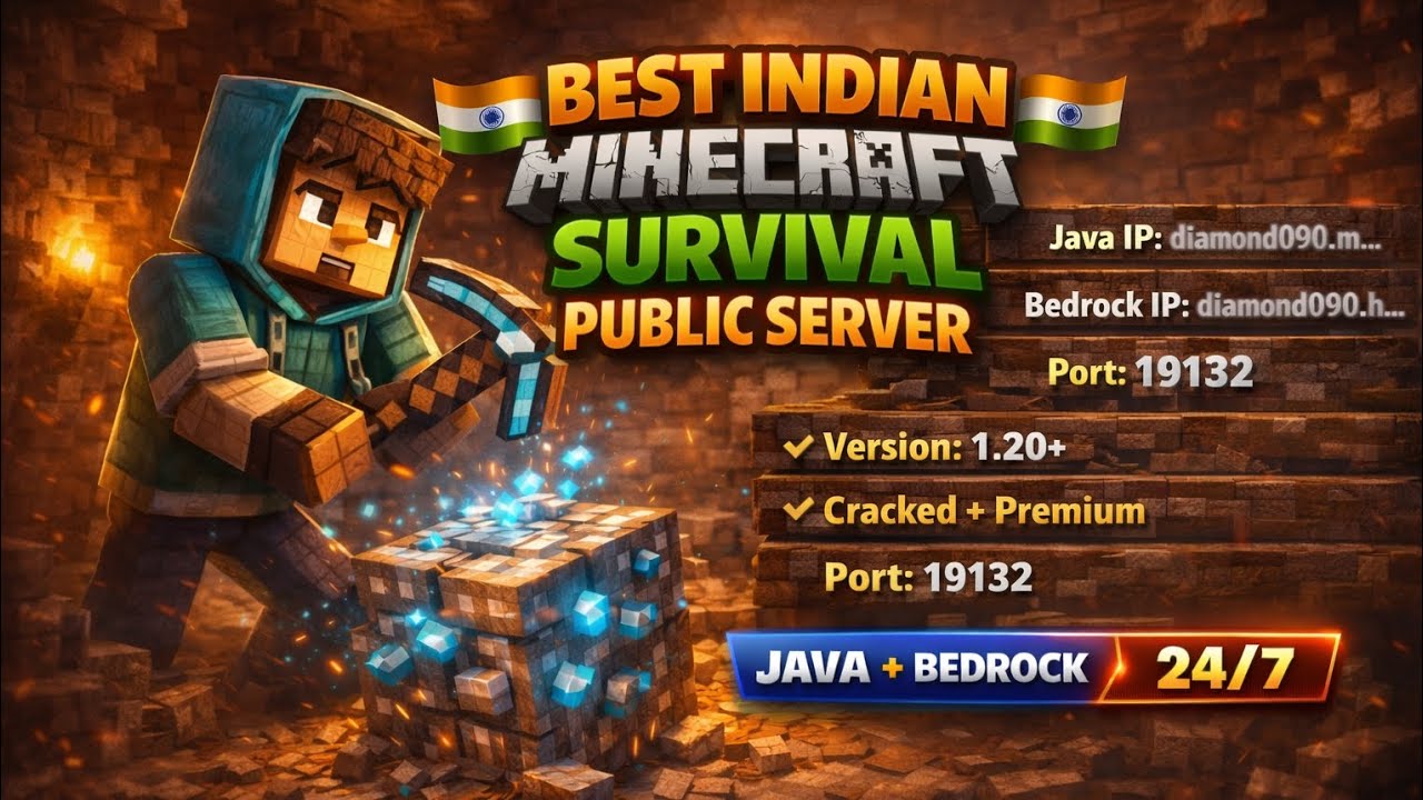 🇮🇳 Best Indian Minecraft Survival SMP Server | Java + Bedrock | 24/7 ...
