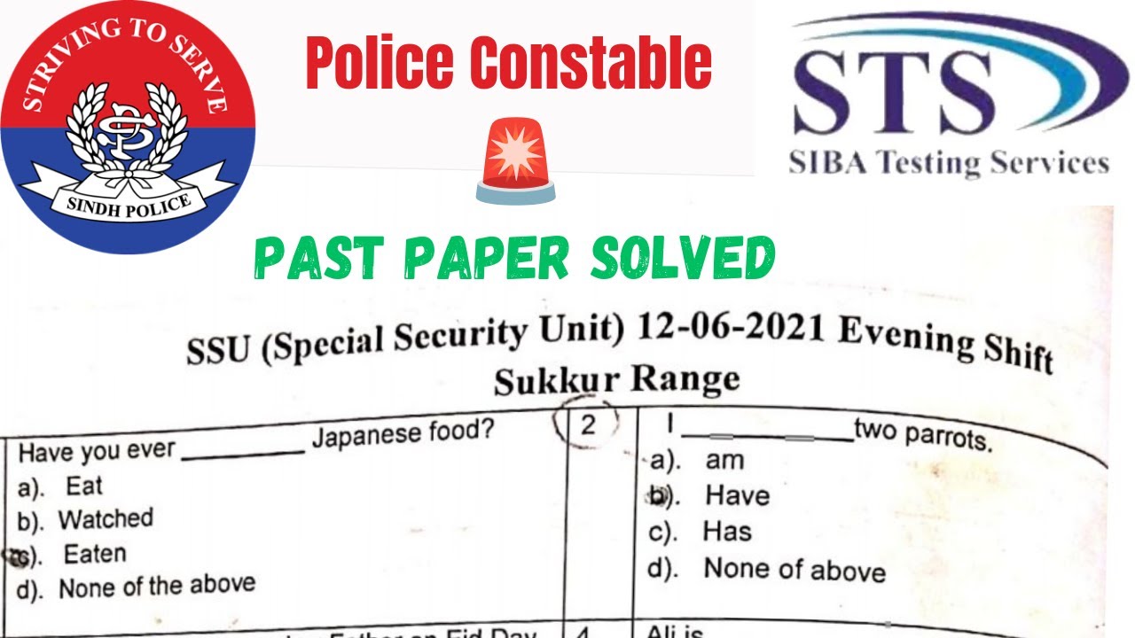 SSU (Special Security Unit) Past Paper Solved | Sukkur Range 12-6-2021 | Sindh Police Constable Exam