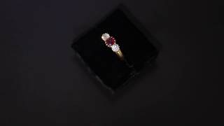Antique Burma Ruby Diamond Three Stone Gold Ring M2501