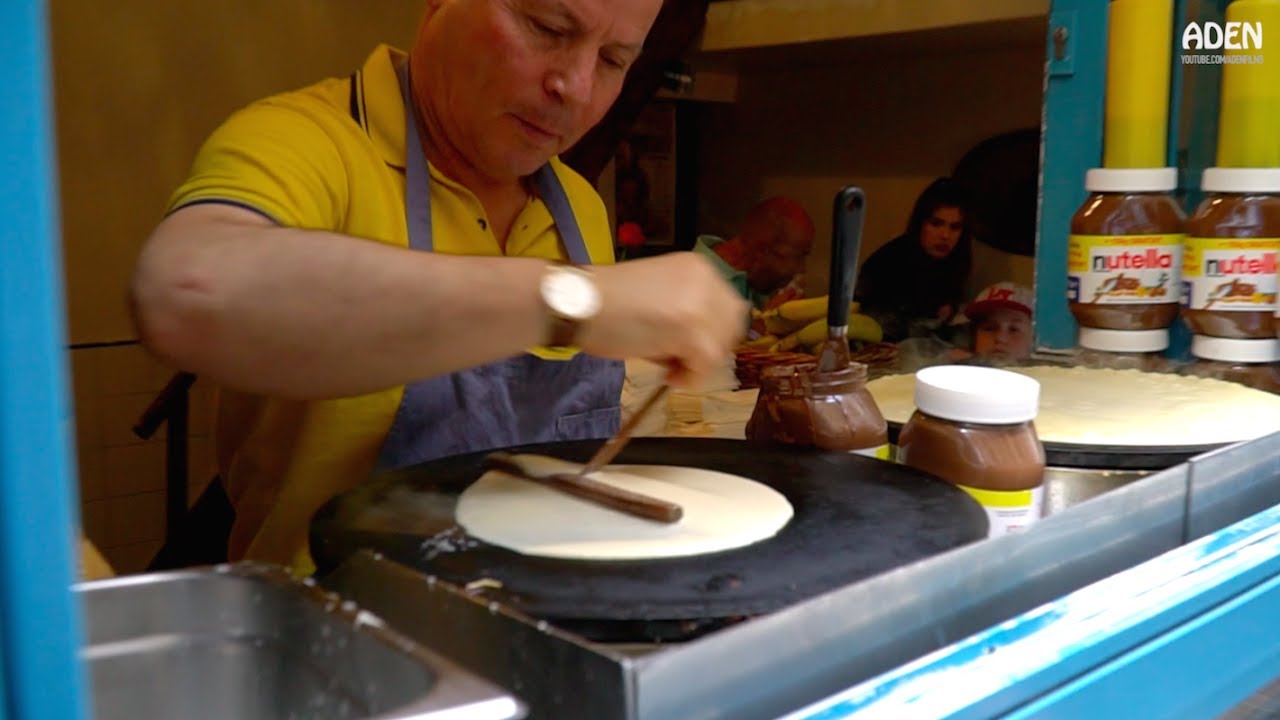 French Street Food in Paris: Banana Nutella Crepes with Almond and Coconut | Aden Films