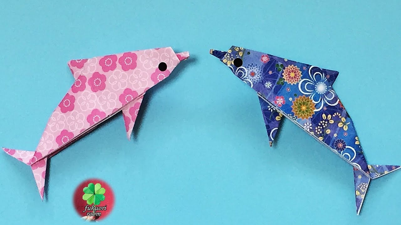 折り紙 夏 1枚で可愛いイルカの折り方 7月 8月の飾りに Origami Dolphin Tutorial Fukuoriroom Youtube