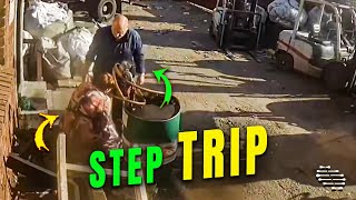 Lady Trips and Falls Going up a Step
