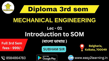 SOM Lec 01| Introduction to SOM (Mechanical Engineering) | By Subham Sir | By Easy2Learning