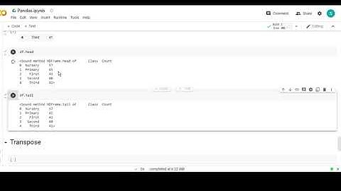 Pandas 3: Transpose, colon operator, head and tail using pandas dataframe