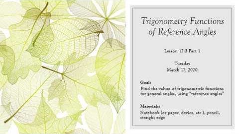 Trig Functions with General Angles (12.3 Day 1, HA2)