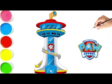 Paw Patrol Drawing ???? How to Draw Paw Patrol Tower ???? Paw patrol Coloring ...