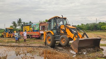 Borewell Lorry Stuck in Heavy mud pulling out Two JCB 3dx Machine | Lorry & Jcb Video