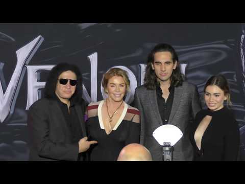 Gene Simmons, Shannon Tweed, Nick Simmons and Sophie Simmons attend the premiere of Venom at Regency