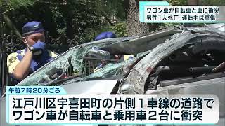 片側1車線で追い抜こうと…ワゴン車が自転車と車2台に衝突、男性1人死亡　東京・江戸川区