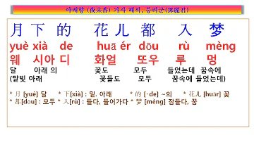 야래향 夜来香 가사 해석 병음 등려군鄧麗君 세상에서 제일 예쁜 내딸 Ost 팝송풀이 노래방 팝송 노래방 노래로 중국어 공부하기 중국어  병음 노래 야래향 한글가사 해석