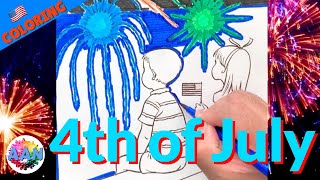 4th of July - Independence Day Coloring Page | Coloring for Kids | Fireworks USA | AAN
