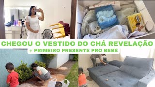 MOSTREI O VESTIDO DO CHÁ REVELAÇÃO + PRIMEIRO PRESENTE PRO BABY| MUDANÇA NO JARDIM| Juliane Jocoski