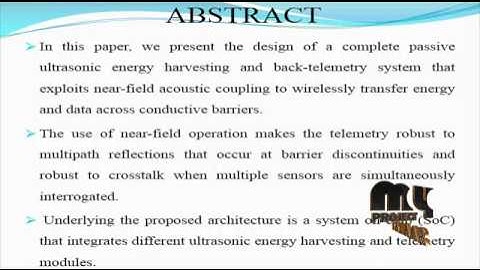 Design of a CMOS SoC for Passive, Near - Field Ultrasonic Energy | Final Year Projects 2016 - 2017
