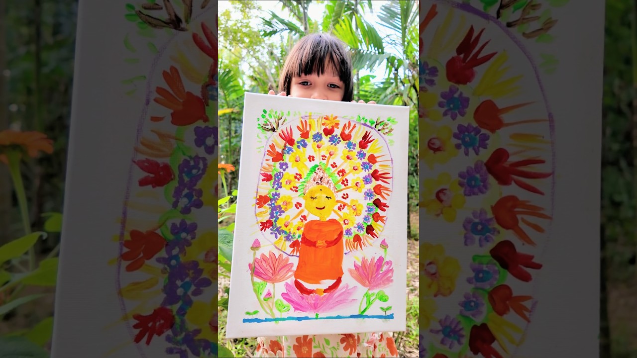 Buddha Mandala Painting by 5-y/o Kid Artist Mia Mai | Acrylic on Canvas | Zen Art | Relaxing #Shorts