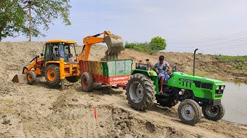 Deutz Fahr Tractor fully mud loaded trolley by JCB 3DX machine | Tractor video| Jcb video