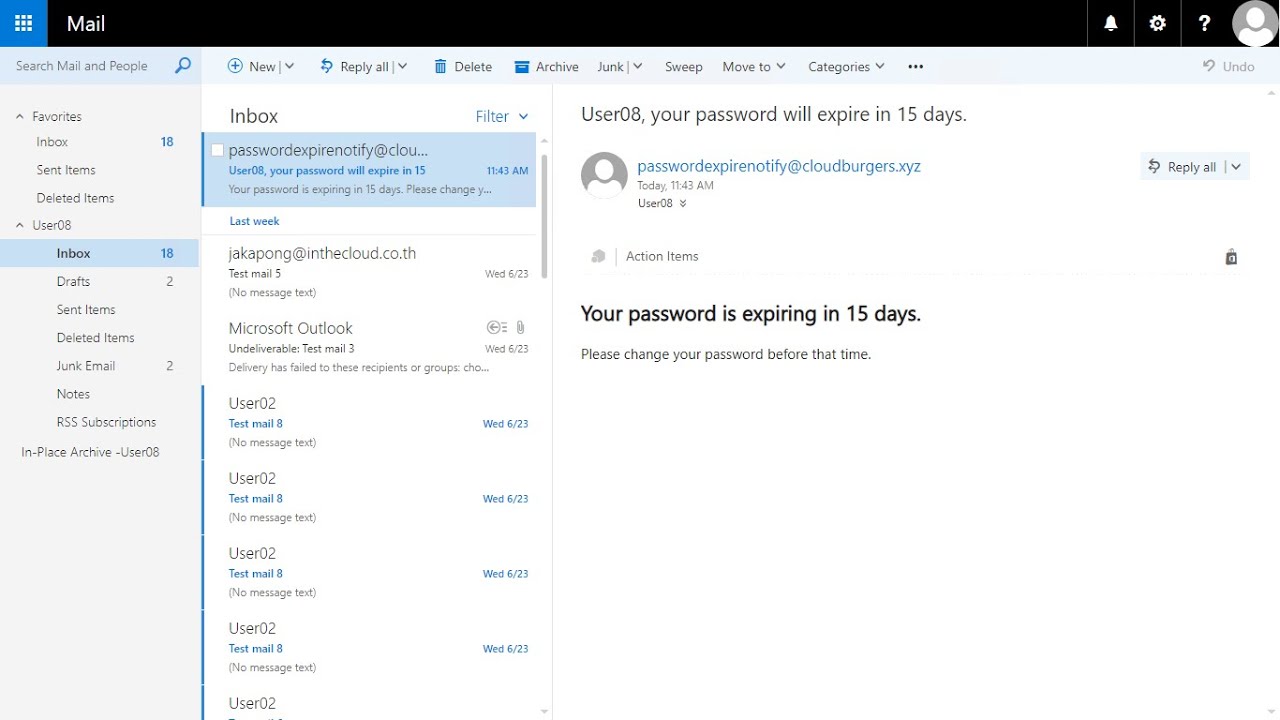 Password expiration notification via E-mail