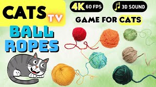 CATS TV - Ball of Yarns With Ropes 😻📺 Game for Cats To Watch [4K] 3 HOURS