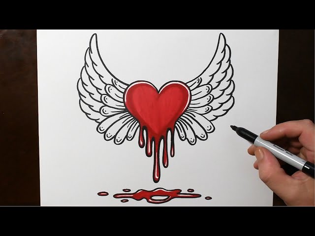 How to Draw Blood Dripping Heart with Wings - Videos For Kids