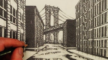 Hoe te tekenen 1-punts perspectief: Een mening van Manhattan Bridge