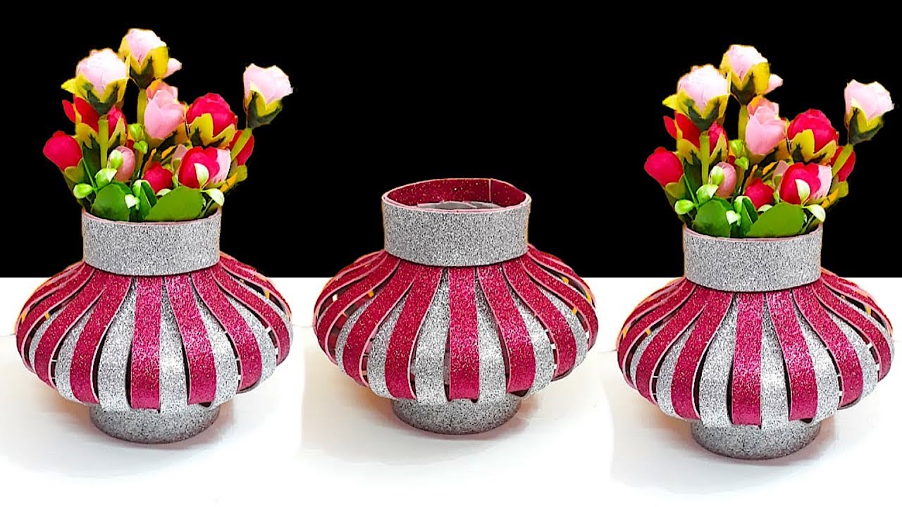 DIYFlower vase/flower pot made with plastic bottle & Glitter foam