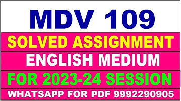 mdv 109 solved assignment 2023-24 | mdv 109 solved assignment in english 2024 | mdv 109 2024