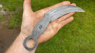 Forging a karambit from ball bearing Damascus