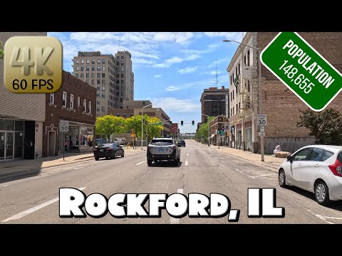 Driving Around Downtown Rockford, Illinois in 4k Video