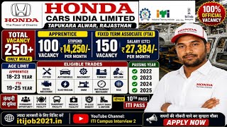 Honda Cars India Recruitment 2026 | ITI Campus Selection | 250 Vacancy | Salary ₹27,384