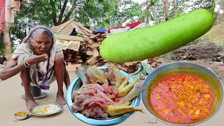 80 years old grandma eating POULTRY BARK curry with BOTTLE GOURD || village life cooking and eating