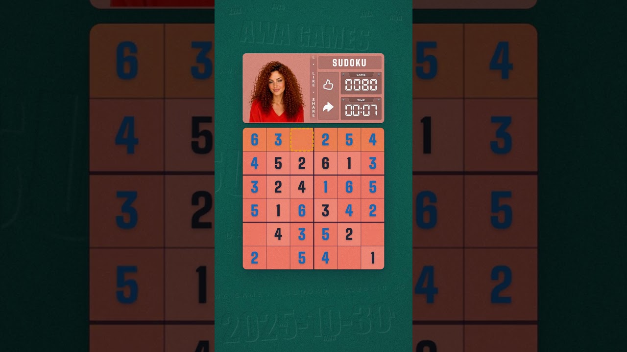 LinkedIn Mini Sudoku #80 solved board for October 30, 2025, 6x6 grid