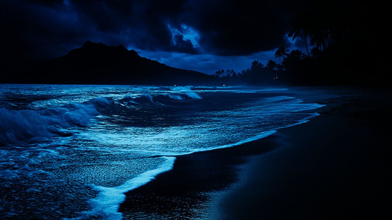 Relaxing Ocean Sound At Night - Deep Sleep , Ocean Waves Beauty For Stress