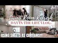 Living room refresh | Day in the life vlog | New rug & Curtain hack!