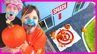 PUMPKIN GUTS with MYSTERY TRICKS \& TREATS! Kin Tin and Family Halloween Drop Test