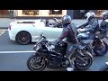 Superbikes and supercars loud sounds in the city