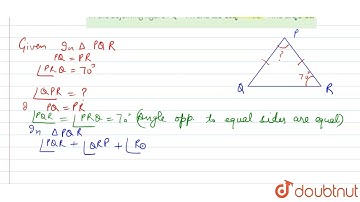 In the adjoining figure PQ = PR and  angle PRQ = 70^(@) Find  angle QPR.   | 10 | CIRCLES | MATH...
