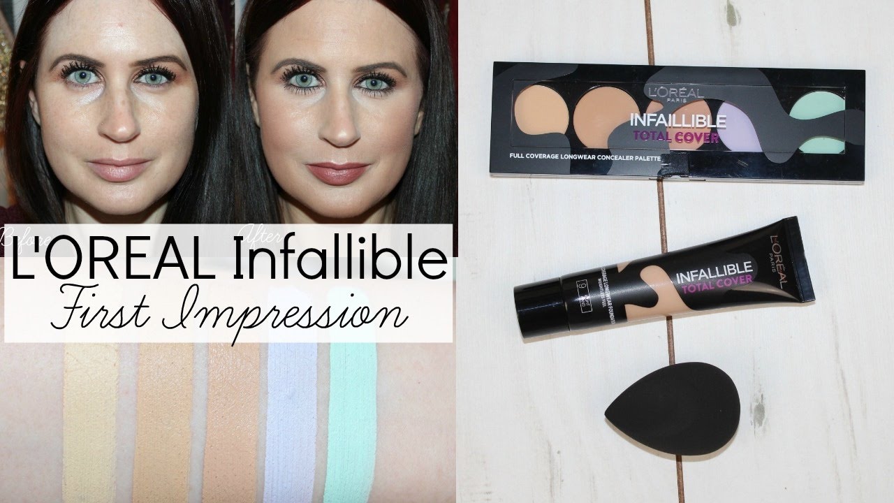 L'Oreal Infallible Total Cover Foundation, Concealer Palette & Blender FIRST IMPRESSION - YouTube