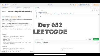 Day 652: LeetCode Problem 1961. Check If String is a Prefix of Array - Swift