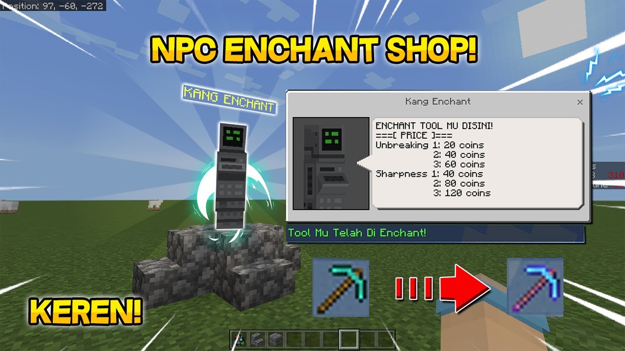 Cara membuat NPC ENCHANT SHOP Di Minecraft PE Tutorial Command Block